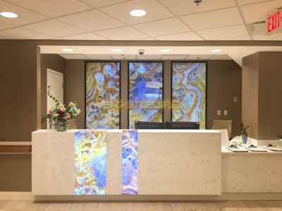 Backlit Film with Agate in clinic reception area.